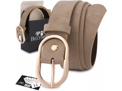 Dámsky kožený opasok Beltimore nude semišový so zlatou prackou