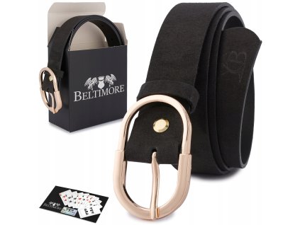 Dámsky kožený opasok Beltimore čierny semišový so zlatou prackou