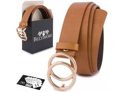 Detail dámskeho koženého opasku Beltimore s okrúhlou zlatou prackou v elegantnom prevedení.