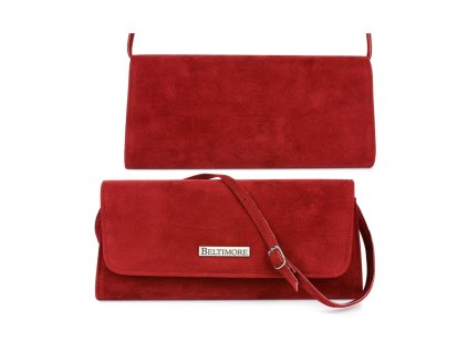 Bordová semišová listová kabelka Beltimore s nastaviteľným popruhom, elegantný večerný doplnok