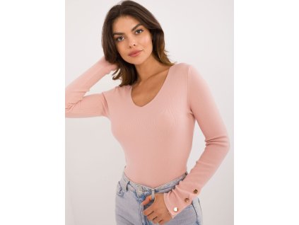 Klasický dámsky sveter s výstrihom do V a ozdobnými gombíkmi na rukávoch