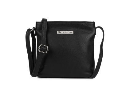 Čierna dámska kožená crossbody kabelka Beltimore s nastaviteľným ramenným popruhom a predným vreckom na zips.