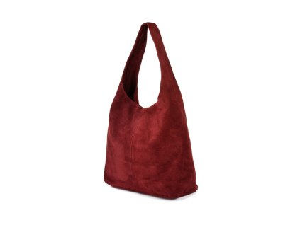 Bordová dámska semišová kabelka shopper z pravej kože na rameno