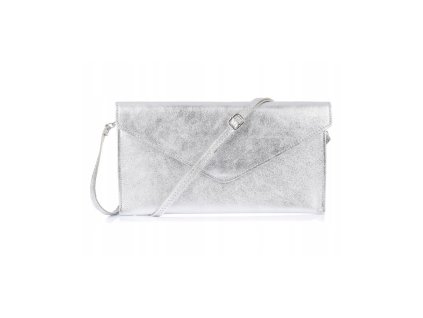 Strieborná listová dámska kabelka s nastaviteľným popruhom v metalickom prevedení