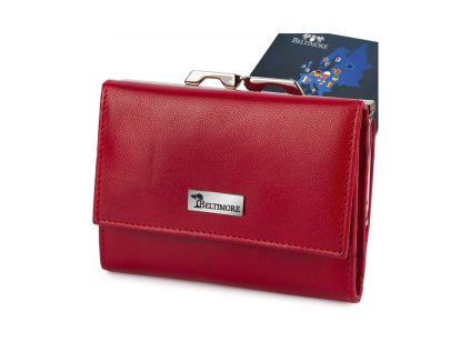 Červená dámska kožená peňaženka Beltimore so zapínaním na kovový rámček