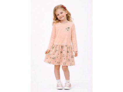 Dievčenské broskyňové tenké šaty s pandami a dlhým rukávom, veľkosť 128