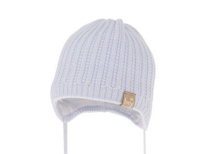 Chlapčenská modrá jarná čiapka so šnúrkami pre bábätká