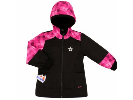 detská softshellová bunda Rockino čierno ružová s kapucňou