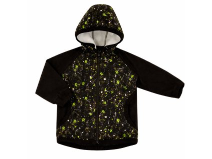 detská softshellová bunda Rockino čierna s neónovým vzorom s kapucňou