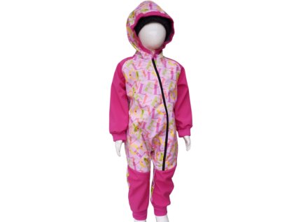 detský softshellový overal Rockino ružový s kapucňou