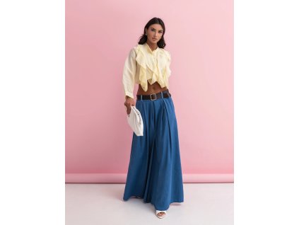 Dámske široké nohavice s vysokým pásom v denim vzhľade s elegantným voľným strihom