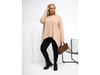 Plus size asymetrická tunika s dlhým rukávom, voľný strih