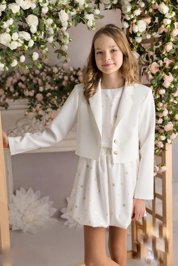 Fashionkids Dievčenské biele sako SIMONA Farba: Biela, Veľkosť: 152