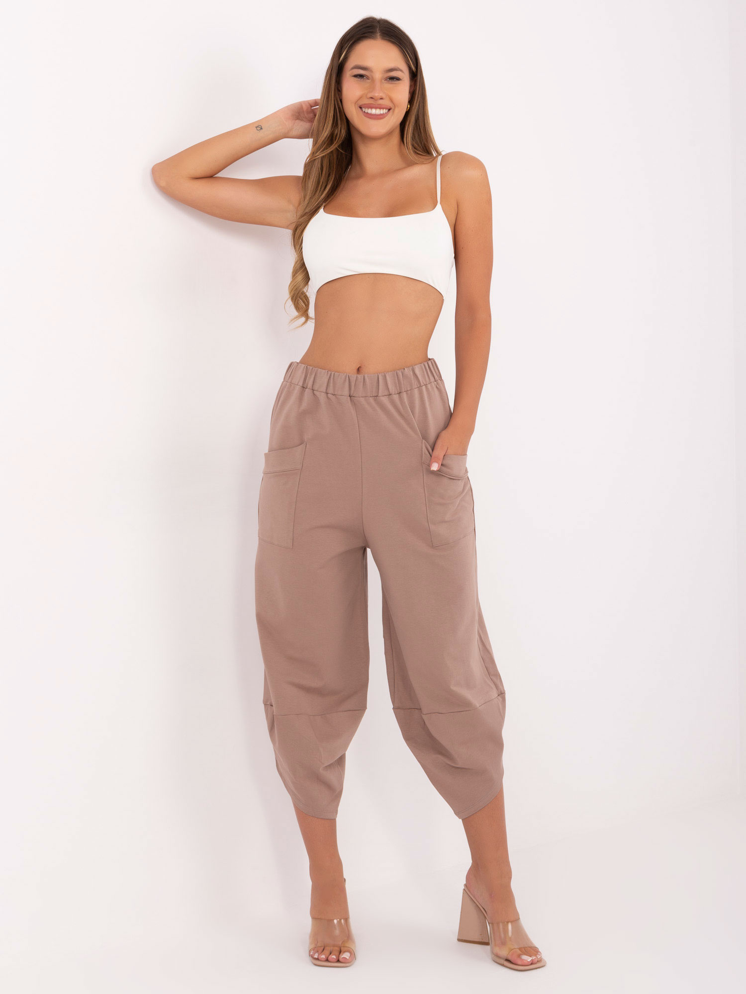 Factory Dámske voľné nohavice 7/8 s elastickým pásom Farba: Čierna, Veľkosť: S/M
