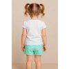 Dievčenský letný komplet veľkosť 98 – biele tričko a mintové kraťasy bez vreciek, pohľad zozadu