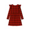 Dievčenské červené kárované šaty s volánovými rukávmi