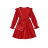 Dievčenské červené velúrové šaty s volánmi a kabelkou, veľkosť 158, MGmoda