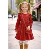 Dievčenské červené velúrové šaty s volánmi a kabelkou, veľkosť 158, MGmoda