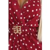 Dámske červené šaty s bielymi bodkami, prekrížený výstrih, opasok v páse, veľkosť UNI, elegantný letný look
