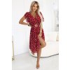 Dámske červené šaty s bielymi bodkami, prekrížený výstrih, opasok v páse, veľkosť UNI, elegantný letný look
