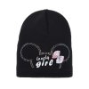 Dievčenská čierna čiapka Agnes – prechodná, elastická, s nápisom Lovely Girl a mašličkou
