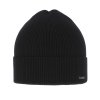 Pánska čiapka Memfis v čiernej farbe, vyrobená zo 100 % merino vlny, rebrovaný úplet s ohrnutým lemom, malé kovové logo na boku.