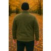 Pánska khaki flísová bunda na mužovi v jesennej prírode – teplá mikina na zips, veľkosť XL