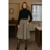 Dámska elegantná sukňa s opaskom a vreckom v univerzálnej veľkosti – šedý károvaný vzor