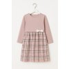 Dievčenské ružové kockované šaty s dlhým rukávom a mašličkou