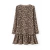 Dievčenské leopardie šaty s dlhým rukávom a volánovým spodným dielom v áčkovom strihu, v
