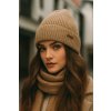 Dámsky zimný set – camel čiapka a šál z merino vlny