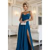 Dlhé večerné maxi šaty na ramienkach s rozparkom na nohe v elegantnej farbe