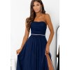 Dlhé tylové spoločenské šaty NOEMI bez ramienok s rozparkom a šnurovaním na chrbte