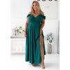 Dlhé spoločenské šaty VALENTINA s odhalenými ramenami a prekladaným výstrihom v elegantnej farbe