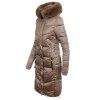 Dámska zimná hnedá bunda Janso s kapucňou a kožušinou, predĺžený strih, veľkosť L