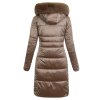 Dámska zimná hnedá bunda Janso s kapucňou a kožušinou, predĺžený strih, veľkosť L