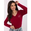 Dámska rebrovaná blúzka s dlhým rukávom, V-výstrihom a jemnou výšivkou na hrudi