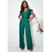 Elegantný dámsky overal s volánmi, výstrihom do V a širokými nohavicami