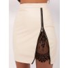 Dámska priliehavá sukňa z ekokože so zipsom a čipkou v elegantnom prevedení