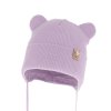 Fialová viazaná čiapka pre dievčatko s uškami a nášivkou I’m so sweet