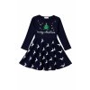 Dievčenské vianočné šaty tmavomodré s motívom Merry Christmas a sobíkov