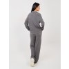 Dámsky tmavosivý rebrovaný úpletový komplet – mikina s golierom a voľné nohavice