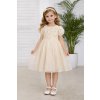 Dievčenské krémové spoločenské šaty s jednoduchou tylovou sukňou po kolená