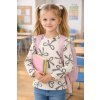 Dievčenské krémové tričko s dlhým rukávom a vzorom sivých mašličiek, volániky na ramenách
