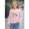 Dievčenské sivé tričko s potlačou a ružovou mašličkou,
