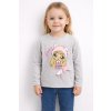 Dievčenské sivé tričko s potlačou a ružovou mašličkou,