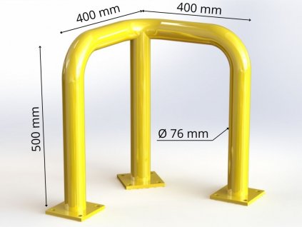 Obloukový nárazník rohový Ø 76 mm, 400 x 400 mm,  výška 500 mm, žlutý LGO902