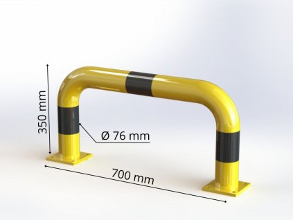 Obloukový nárazník rovný Ø 76 mm, délka 700 mm,  výška 350 mm, žlutý s reflexními pruhy OPP05