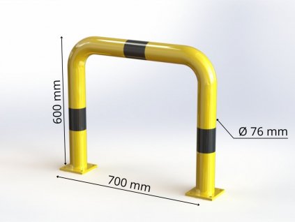 Obloukový nárazník rovný Ø 76 mm, délka 700 mm,  výška 600 mm, žlutý s reflexními pruhy OPP09