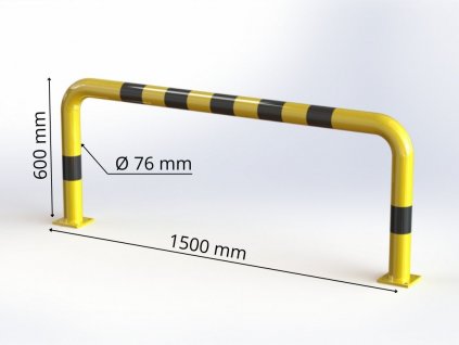 Obloukový nárazník rovný Ø 76 mm, délka 1500 mm,  výška 600 mm, žlutý s reflexními pruhy OPP11